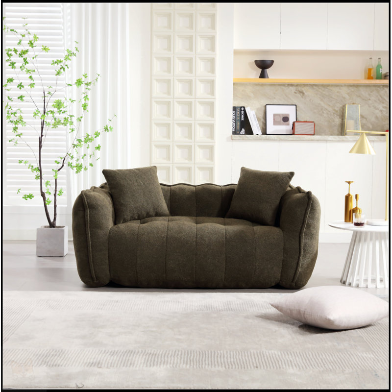  Bean Bag Sofa Large Bean Bag Chair Tufted Loveseat, Olive Green Chenille