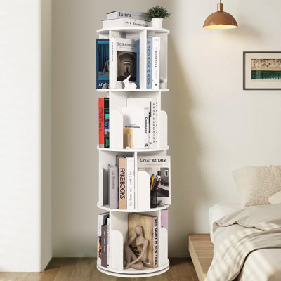 Bibliothèque rotative - Étagère de rangement en bois à 4 niveaux avec étagère de rangement à 360 degrés pour bibliothèque