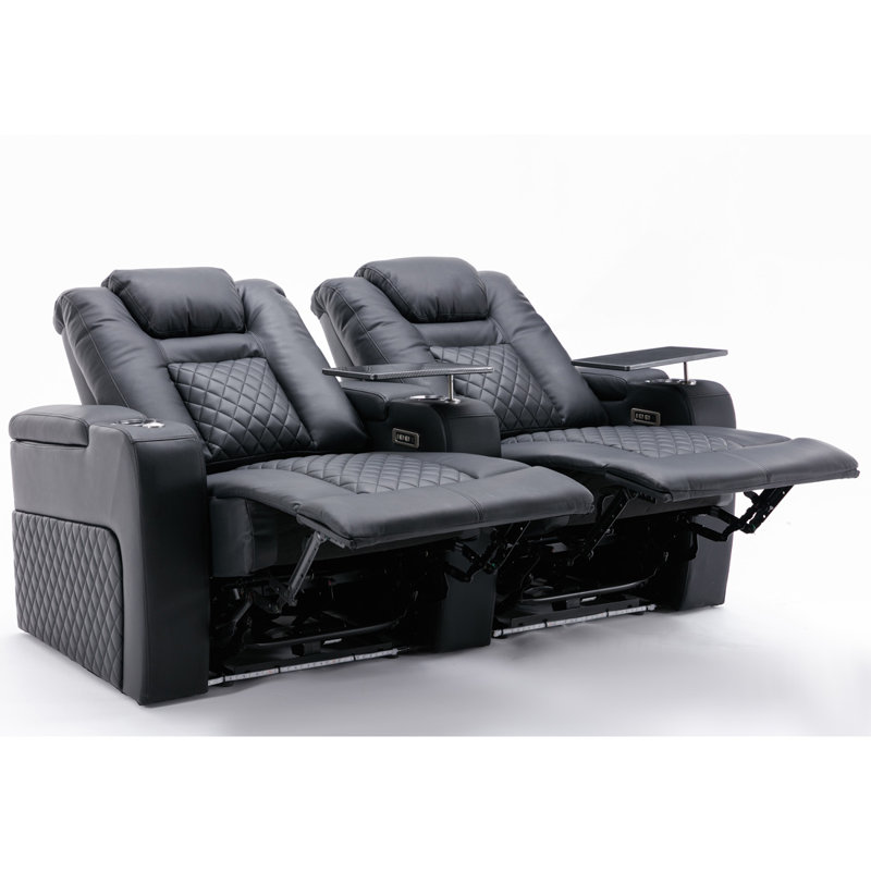 Mehrudin Electric Recliner Cinema Sofa with Tray, Black
