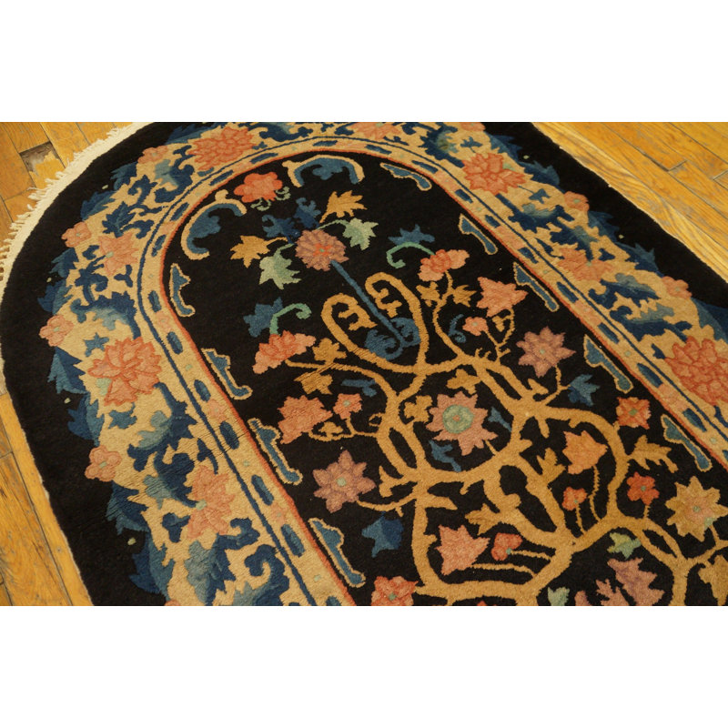 Antique Art Deco Small Scatter Size Wool Blue Navy Rug