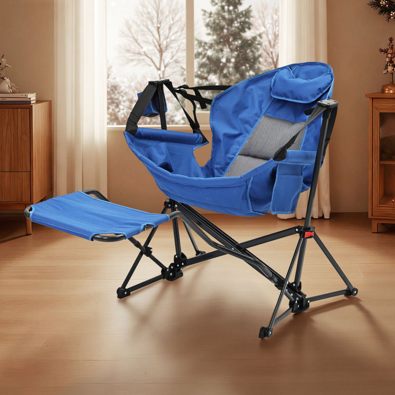 Hammock Camping Chair with Detachable Footrest and Storage Bag, Blue