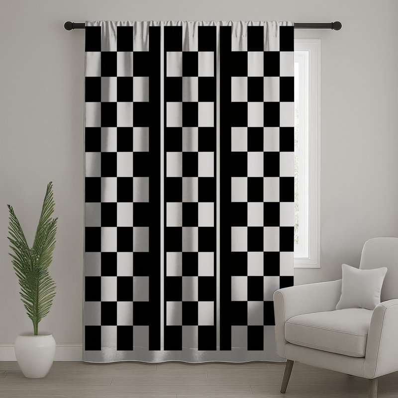 Rideaux à carreaux noirs et blancs, voilages et voilages à damier - 1 panneau, 50" x 92" - 1 Panel, Sheer