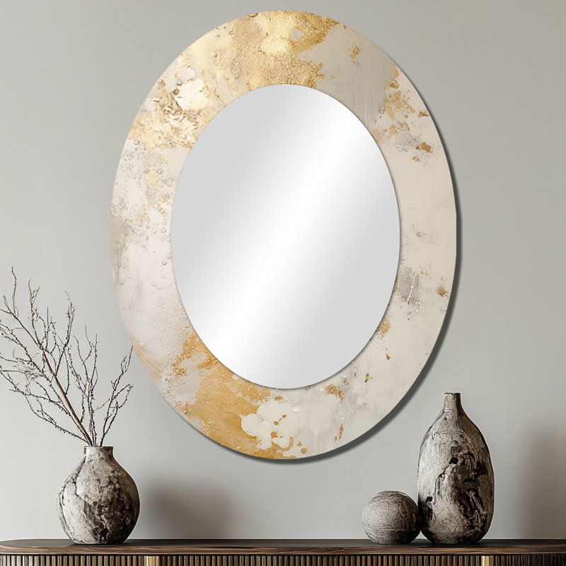 Fizzs beige et doré fantaisie - grand miroir mural ovale sur métal, 40 po x 30 po