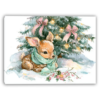 Fawn Nestled in Snowlight Wrapped Canvas Wall Art