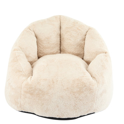 Beige Cozy Armchair - Style Bean Bag, Curved Shape For Supportive Lounging. Soft Faux Fur Material, Airflow Promoting Foam, Compact Size Small Spaces, Neutral Decor Any Scandinavian Interior Indoor
