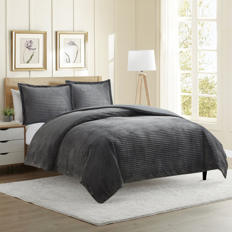 Solid Colour Duvet Cover, Charcoal Grey, Queen Duvet Cover + 2 Standard Shams