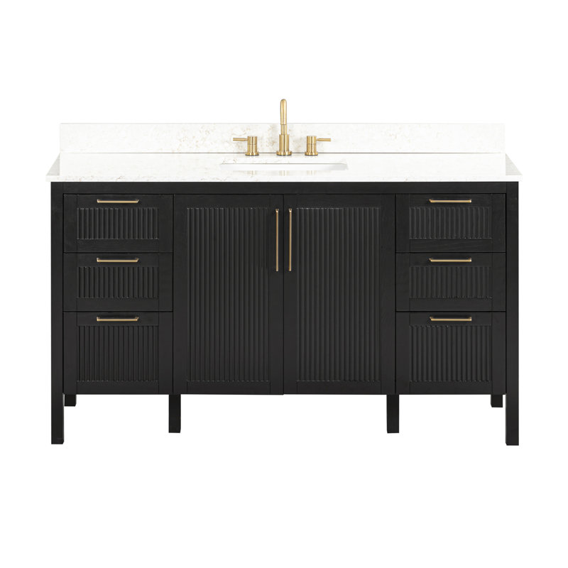 Luka 60 in. Single Sink Bathroom Vanity in Black Oak with Top, 61", Alluring Quartz