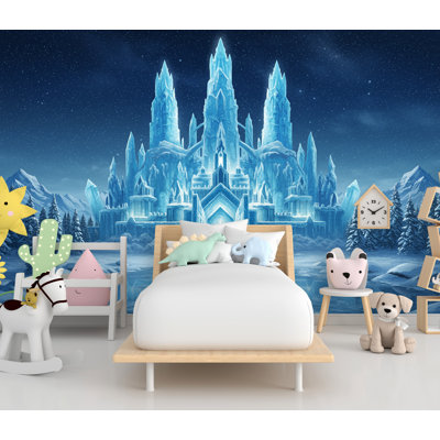 Papier peint Frozen Ice Castle | Murale aquarelle Winter Wonderland | Décoration de chambre cristal château de neige pour enfants | Magique art de conte de fées 1070DRS