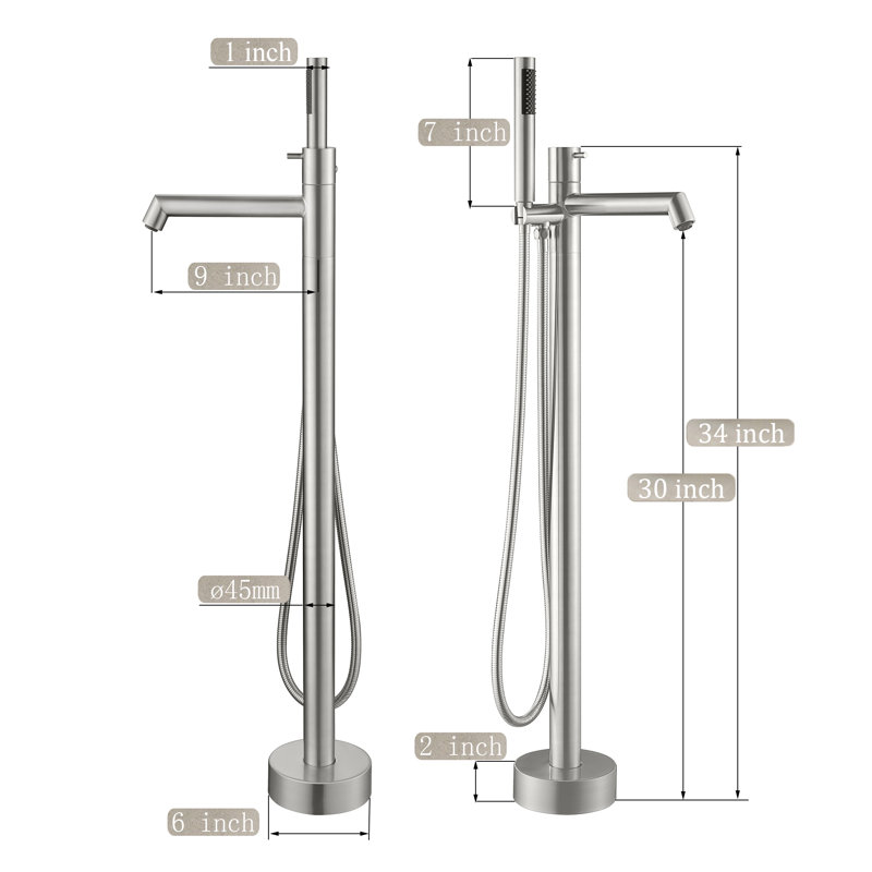 Floor Tub Filler with Diverter, Brushed Nickel