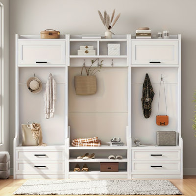 4-in-1 Detachable Hall Tree Bench With Storage – Modular Entryway Organizer With 7 Hooks, Cabinet, Drawers & Shoe Storage by Latitude Run