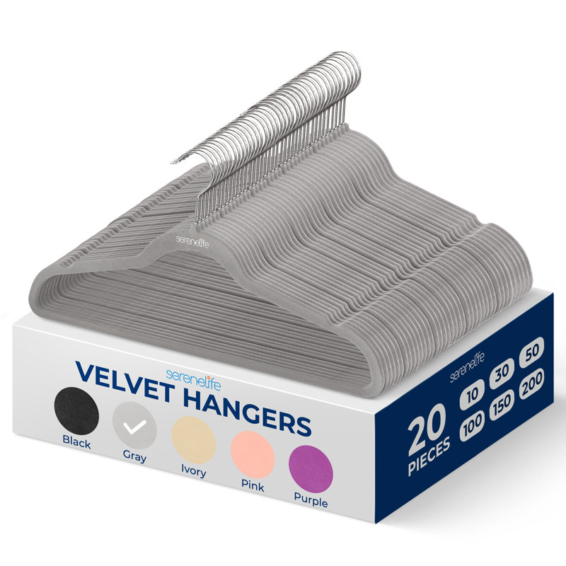 Gray Velvet Non-Slip Heavy Duty Hanger Set, 10 Pieces