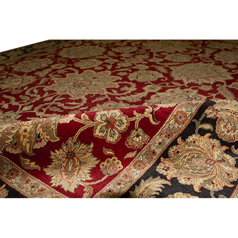 Tapis rouge et noir noué à la main de haute qualité