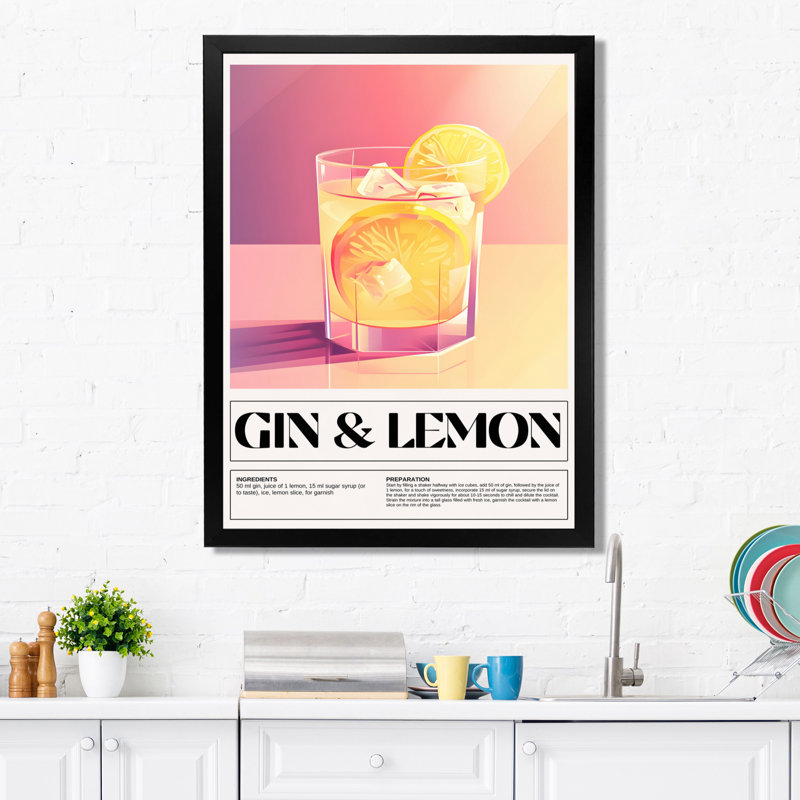 «Gin & Lemon Cocktail Hour», reproduction d'art mural, Cadre photo noir simple, H 20 po x l 12 po