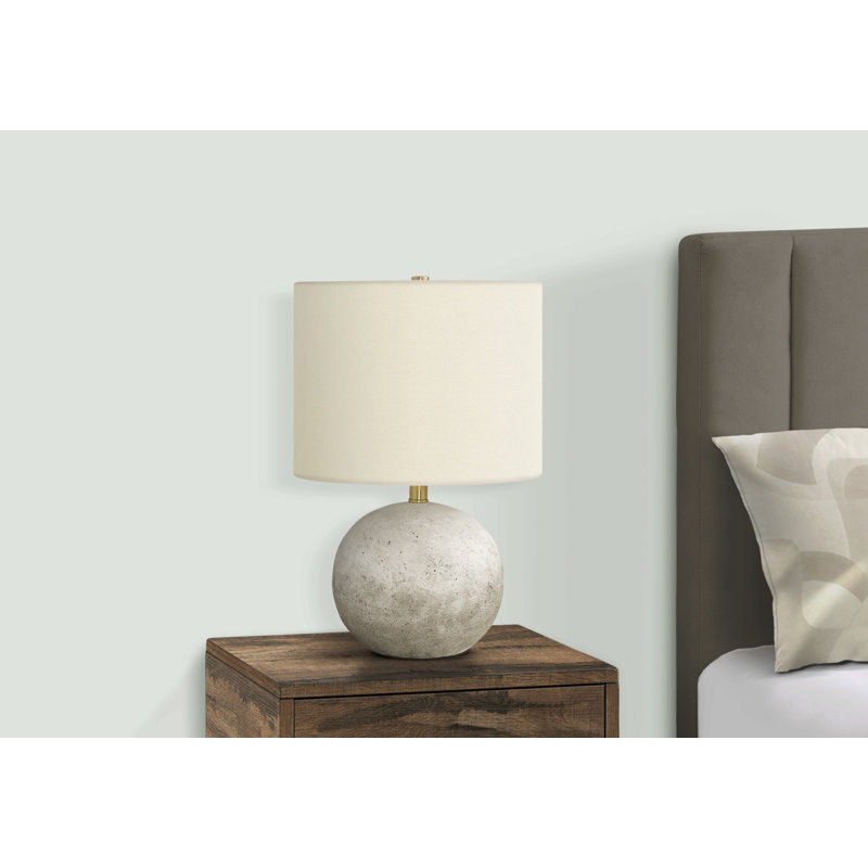 Lighting, H 20 po, lampe de table, béton gris, abat-jour ivoire / crème, contemporain