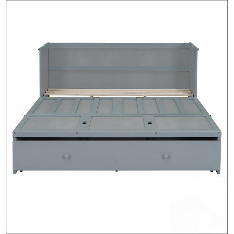  Murphy Bed With USB Port And Large Drawer, Perfect For Space-Saving And Modern Convenience., Grey, Queen