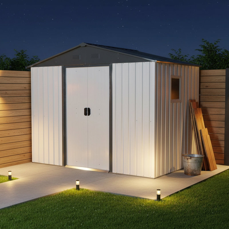 8 ft. x 4 ft. Outdoor Metal Storage Shed with Window, 51.75" H x 93" W x 74.75" D, White