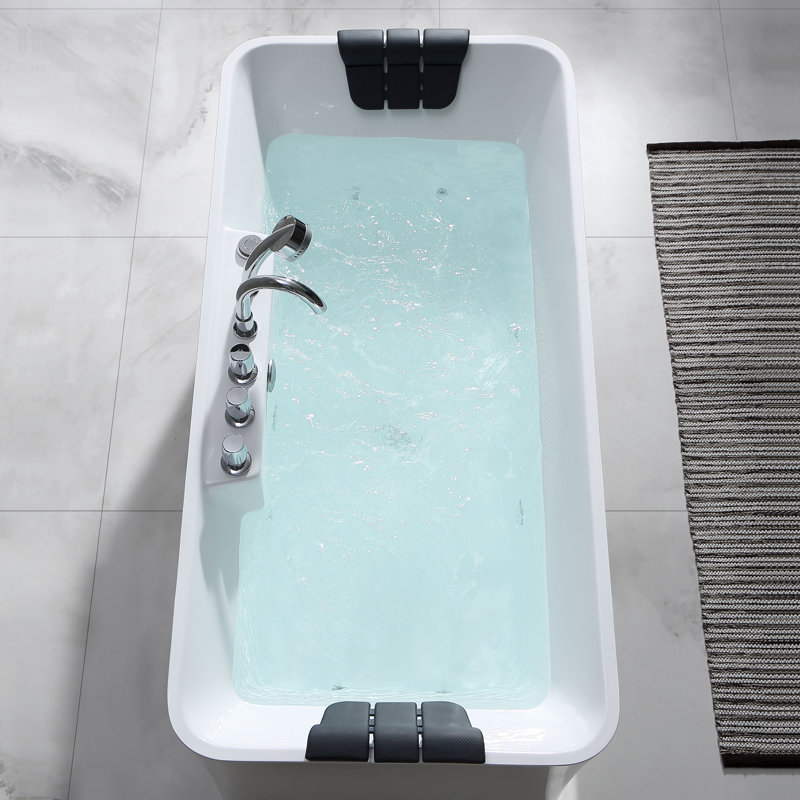 59" White Freestanding Acrylic Whirlpool Bathtub with Faucet