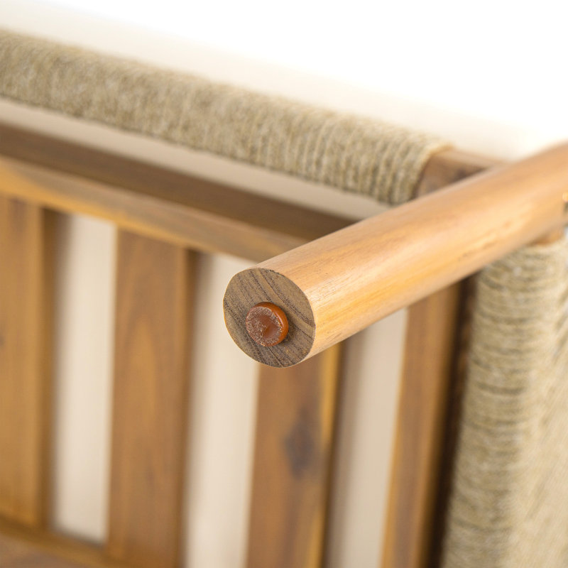 Méridienne d'extérieur moderne tissé de 28 po avec structure en bois massif et coussins en polyester confortables, parfait pour la terrasse, le jardin ou le balcon