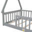 Twin Tent-Shaped Floor Bed, Teepee Bed With Guardrails, Slats,Grey