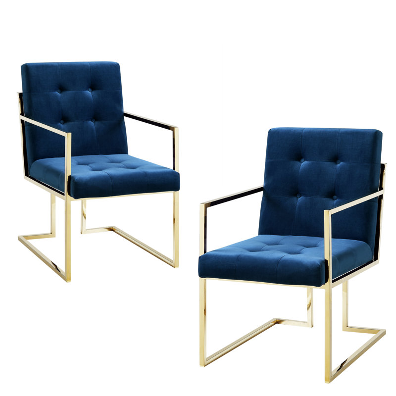 Vannessa 19'' H Tufted Upholstered Arm Chair, Navy, Gold
