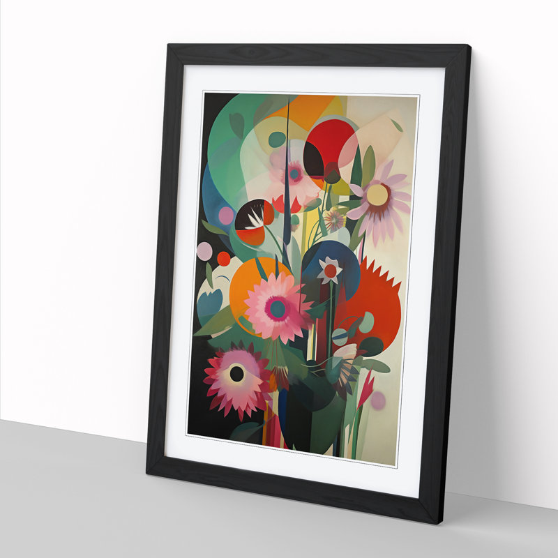 FRM-V0523-850X Flowers Bauhaus Design Vol.1 - Picture Frame Print, Black Framed, 64cm H x 46cm W