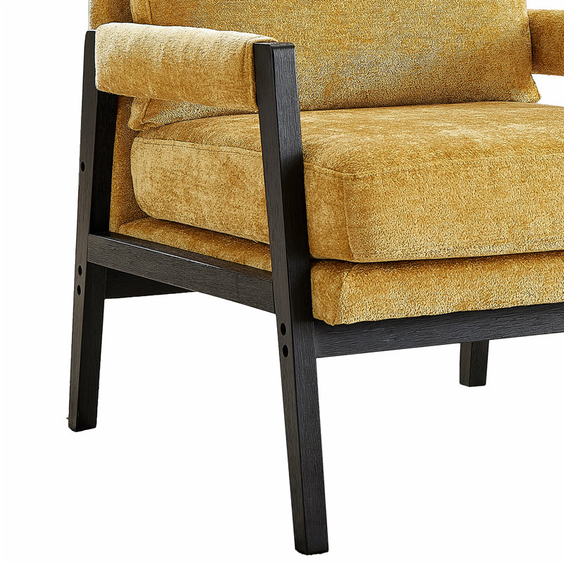 Mid-Century Modern Chenille Upholstered Accent Armchair, Yellow
