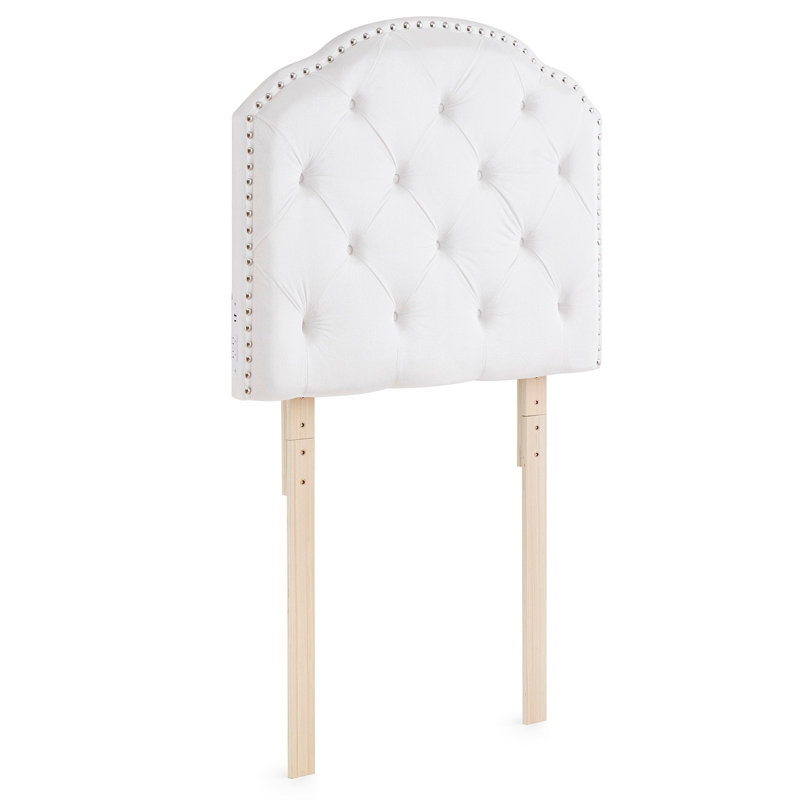Tavira Allure® College Dorm Left Side Outlet Headboard with Legs - Bevel Tufted Rivet - White