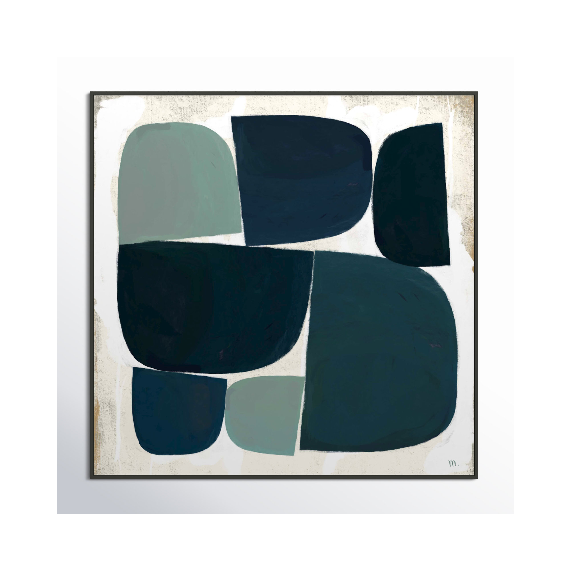 Composizione Di Forme Blue Black With Shadow, 44" H x 44" W x 1.25" D, Black Single Structure Framed Canvas