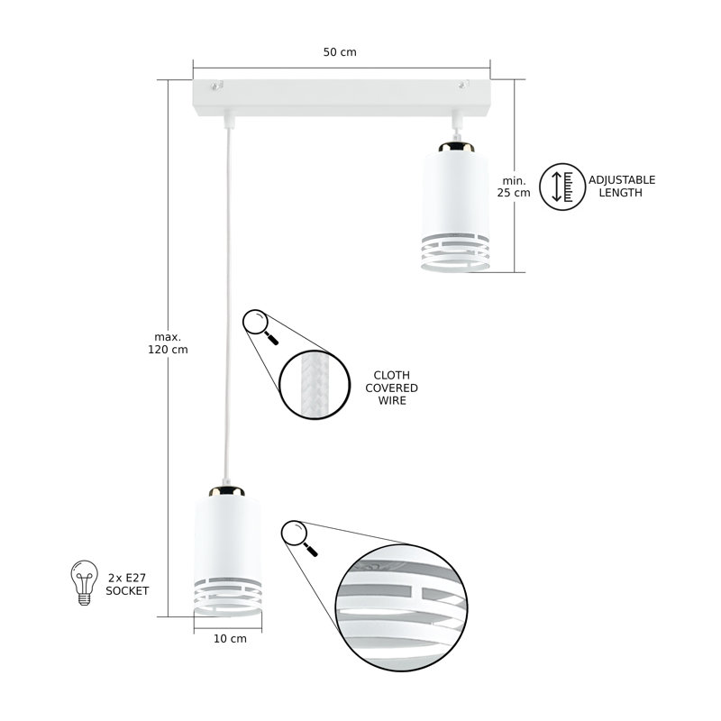 - Light Pendant, White/Gold, 2 Lights