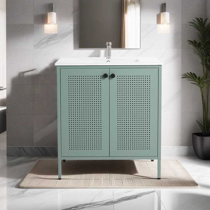 Meuble-lavabo simple 30,04 po avec plateau en céramique Dearri, Vert menthe