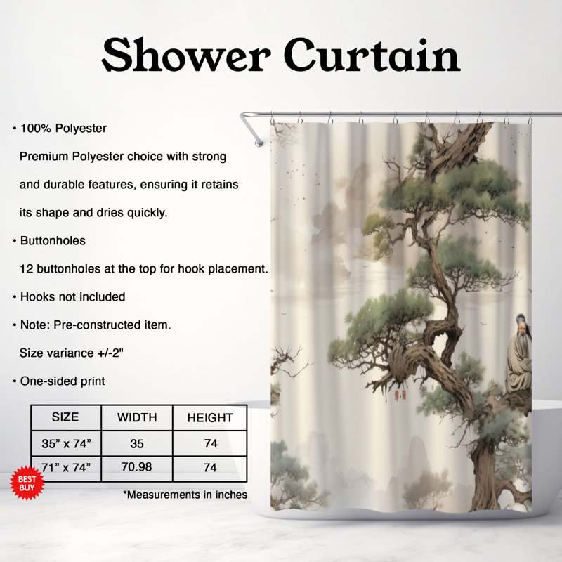 Asian Woodland - Rideau de douche Premium, H 74 po x l 71 po