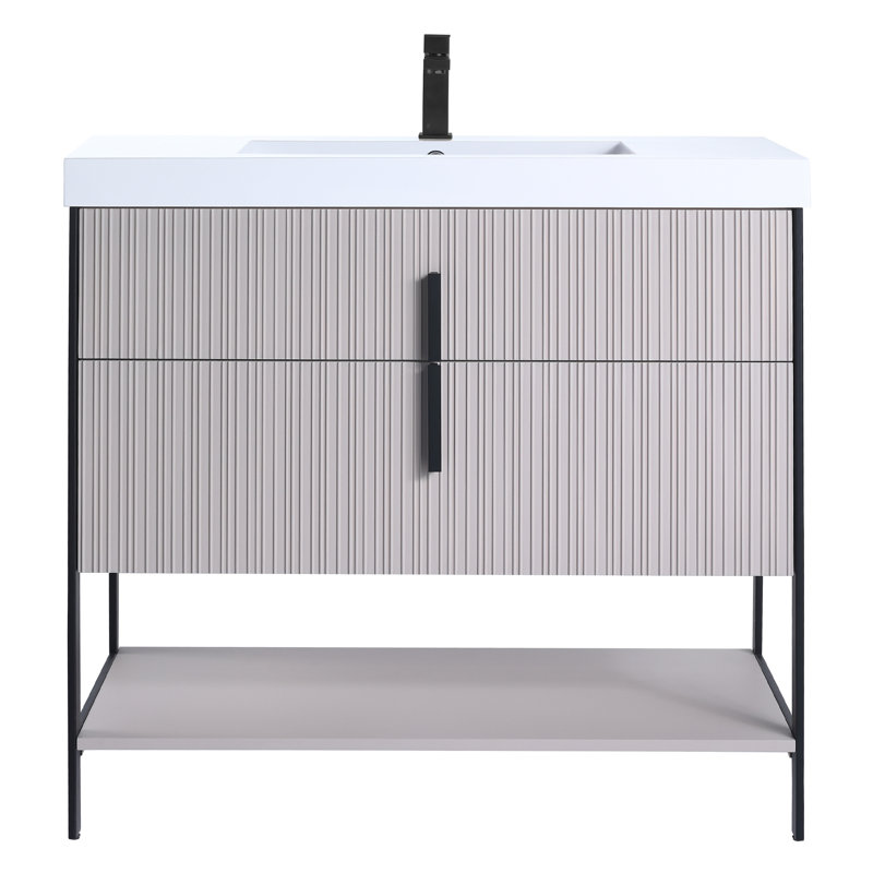  Meuble-lavabo moderne avec plateau en gel acrylique blanc Serenity, Taupe vif / noir, 36", Blanc