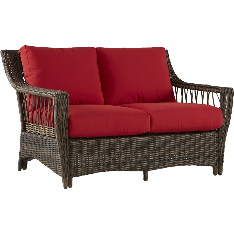 Gambell 56'' Wide Metal Loveseat with Cushions, Canvas Crimson Sunbrella® Canvas