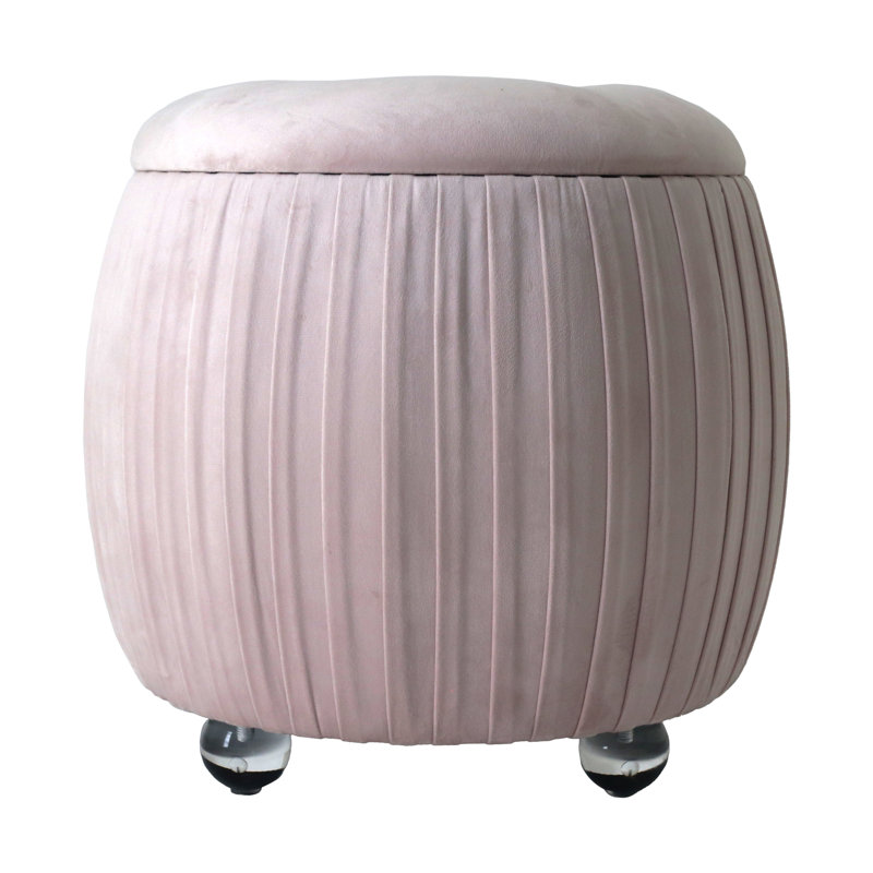 Sagebrook Home 19" Newry Black Velvet Storage Stool, Pink