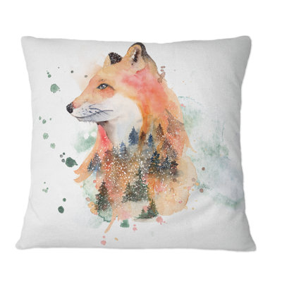 Dessin de renard orange III - coussin décoratif traditionnel imprimé