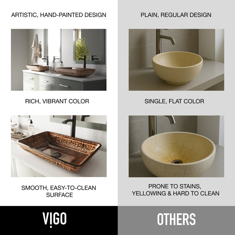 Donatello Golden Greek Glass Rectangular Vessel Bathroom Sink, Gold and Brown Fusion