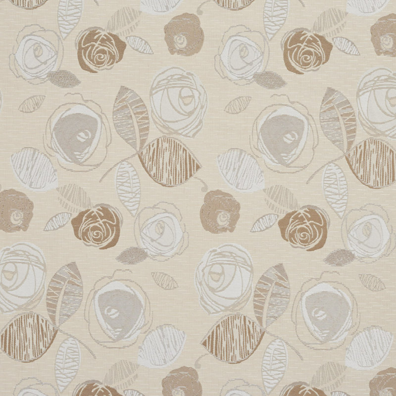 Tissu tweed feuilles et roses, Beige clair