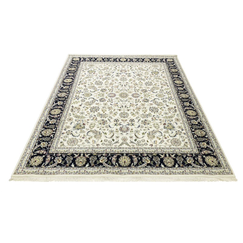 Tapis oriental floral en laine Indo-Nain, Rectangle 7 pi 11 po x 9 pi 10 po