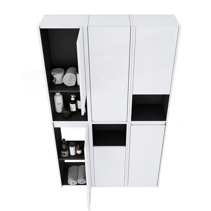 12" Bathroom Side Cabinet,6-Soft Close Doors,Float Mounting Design