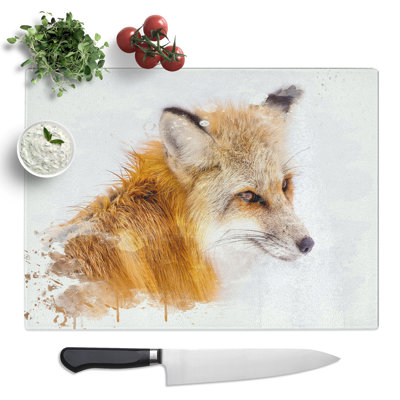 A Red Fox  Glass Chopping Board
