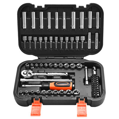 Ensemble de douilles, 70 pièces, douille de prise de 1/4 po et cliquet, SAE et métrique, profond et peu profond, trousse d'outils de mécanicien avec embouts, accessoires et étui de rangement, acier allié CR-V, pour la réparation automobile | 10,12 po x 6,77 po x 2,2 po