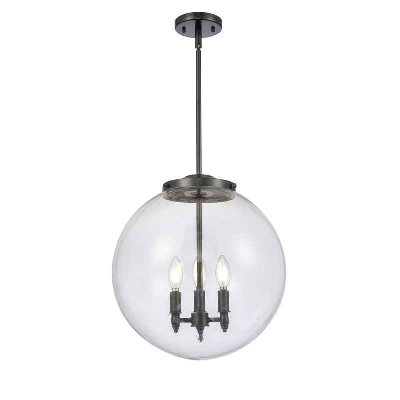 Luminaire suspendu sphère 3 lumières Frederick, H 17 po x l 16 po x P 16 po, Transparent, Noir mat