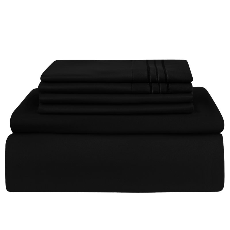 Ensemble de draps en microfibre 6 pièces Lux Decor, Ensemble de draps pour grand lit + 1 drap-housse +, Noir