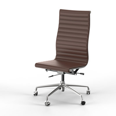 High Back Genuine Leather Armless Conference Room Chair with Aluminum Frame and Wheels, Swivel Armless Desk Chair, Top Grain Leather Office Chair