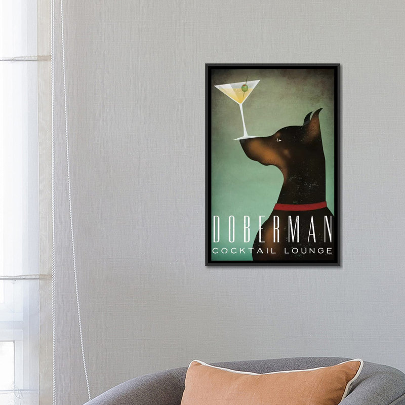 « doberman cocktail hall », reproduction d’impression sur toile tendue, H 26 po x l 18 po x P 1,5 po, Toile avec cadre noir