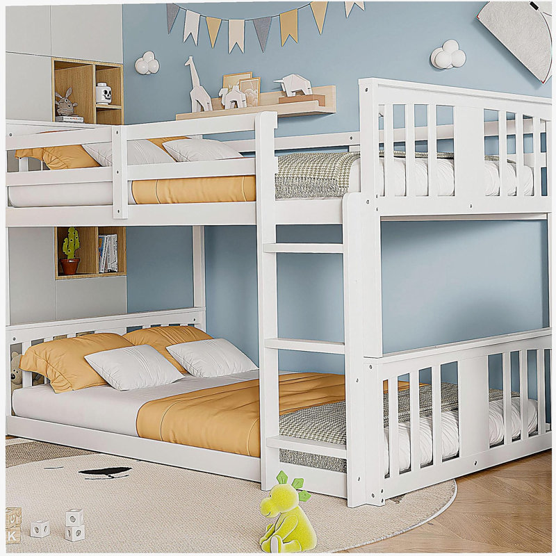 Double-Deck Bed with Stairs, White, White