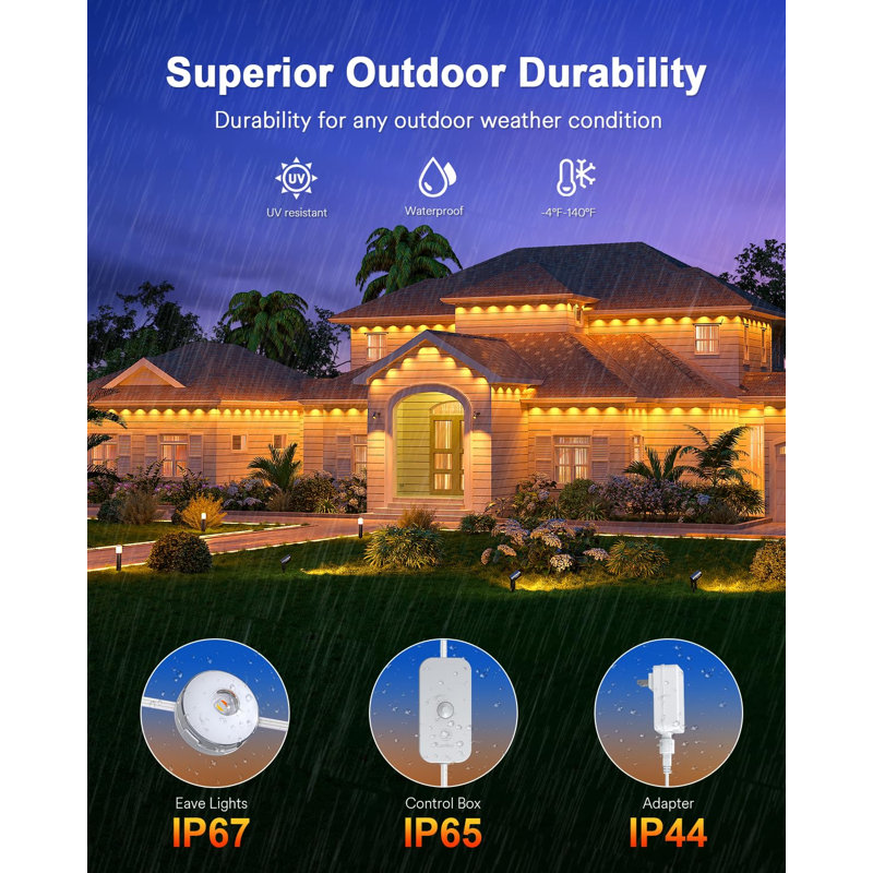 Lumary 53ft Permanent Outdoor Lights with 40 LED Eave Lights RGBAICW 2400LM, IP67 Waterproof, IC Control and Scene Modes for Halloween Christmas Decoration, Works with Alexa and Google Assistant