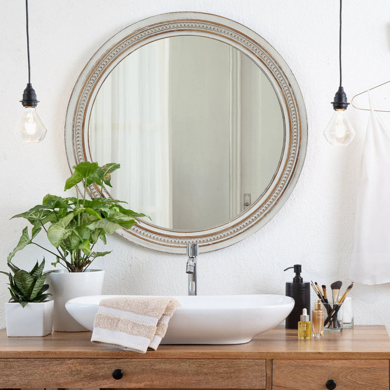 Round Wall Mirror With Beaded Trim