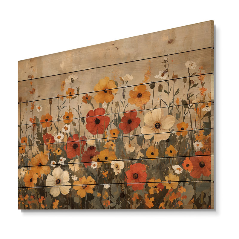 Brown Earth Roots Of Wildflowers I - Wildflowers Wood Wall Art - On Natural Pine Wood, 10" H x 20" W x 0.78" D