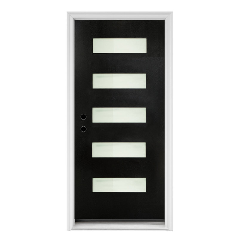 Porte extérieure en fibre de verre durable, verre givré contemporain, ouverture à droite